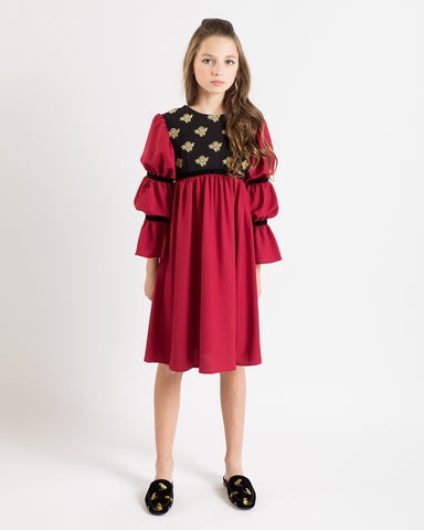 Bella dress (pink with golden embroidery blooms)