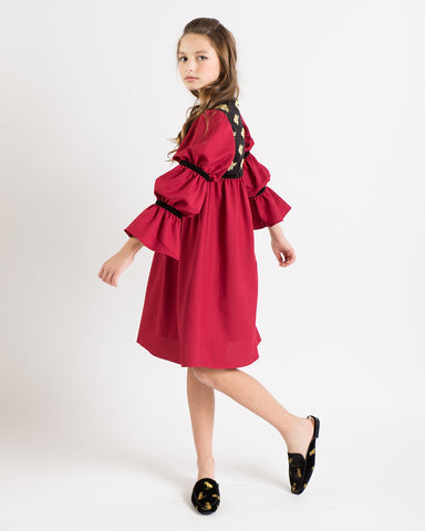Bella dress (pink with golden embroidery blooms)