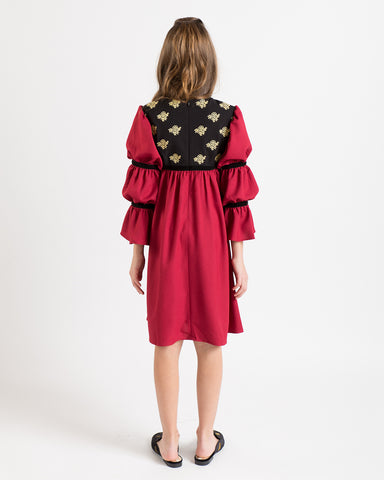 Bella dress (pink with golden embroidery blooms)