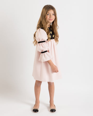 Bella dress (pink with golden embroidery blooms)