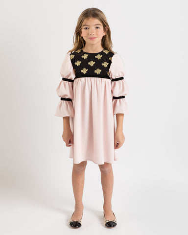 Bella dress (pink with golden embroidery blooms)