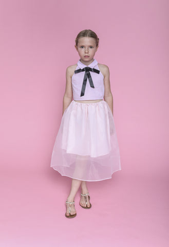 Louise (blue gingham/carnation pink skirt)