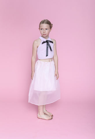 Louise (carnation pink gingham/blue skirt)