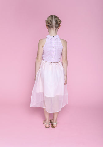 Louise (blue gingham/carnation pink skirt)
