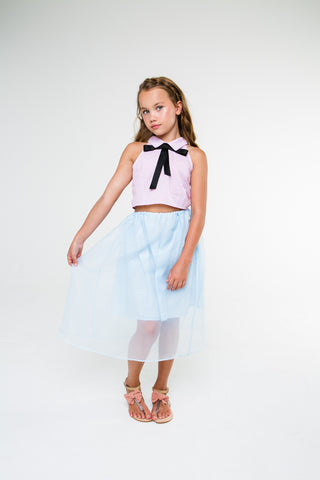 Louise (blue gingham/carnation pink skirt)