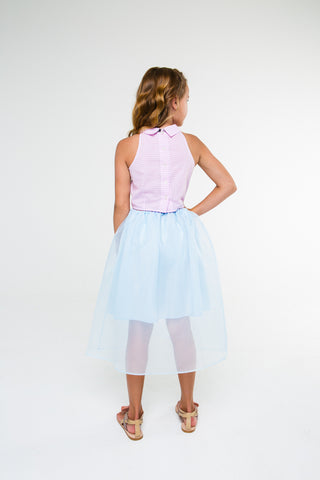 Louise (blue gingham/carnation pink skirt)